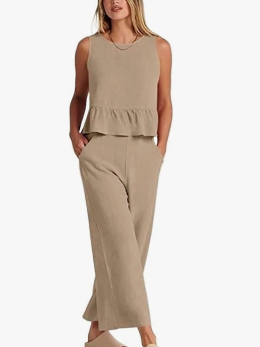 Sleeveless Peplum Wide-Leg 2 Piece Pant Set
